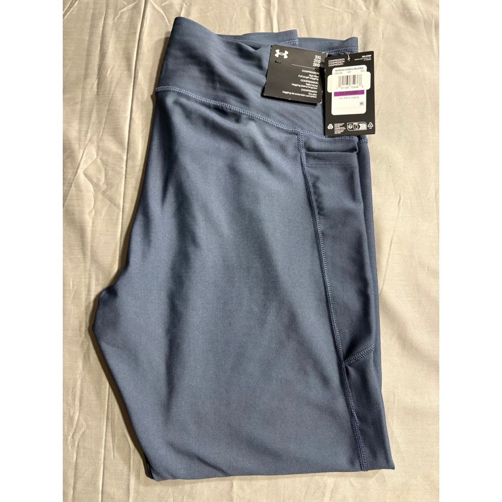 Under Armour Tech High Rise Leggings 2XL Blue Compression Pocket 1365336-044